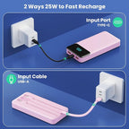 Portable Charger 40800mAh with 3 Built-in Cable,PD 25W USB C in&Out Power Bank Fast Phone Charging,QC4.0 LED Display 5 Output External Battery Pack Compatible with iPhone 16/15,Samsung Android-Peach