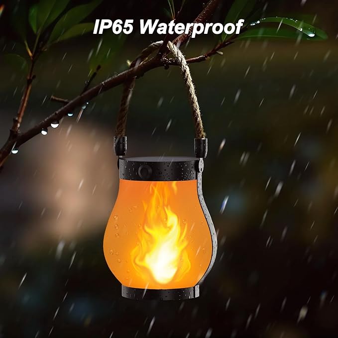 Hompavo Gen2 Solar Lanterns Outdoor Waterproof with Realistic Flickering Flame, Dual Charging (USB/Solar) & 2 Modes - Decorative Hanging/Table Lights for Yard Patio Garden Halloween Christmas Decor, 2