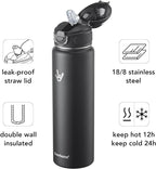 Enerbone 32 oz Insulated Water Bottle, Stainless Steel Bottle with Carrying Strap, Double-Wall Vacuum Insulation Design, Leakproof Sports Bottle with Straw, Keep Drinks Cold or Hot for Hours