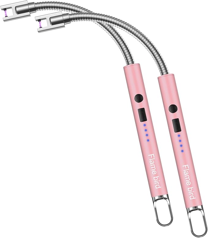 2 Pack Electric Candle Lighter Flameless Arc Windproof Flexible Long Neck USB Rechargeable Lighter for BBQ Grill Fireworks Camping.(Rose Gold)