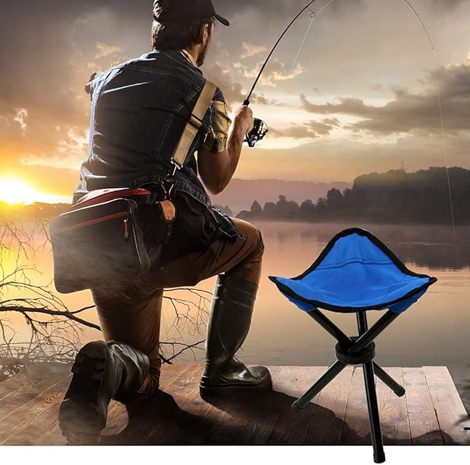 Folding Camping Stool Portable Outdoor Chair Use Height 14 inchs Fishing Chair Seat for Camping Fishing Hiking Gardening and Beach Maximum Weight Capacity 300 lbs (Blue)