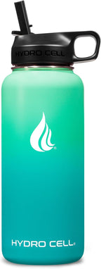 HYDRO CELL Stainless Steel Insulated Water Bottle with Straw - For Cold & Hot Drinks - Metal Vacuum Flask with Screw Cap and Modern Leakproof Sport Thermos for Adults (Mint/Green 32oz)