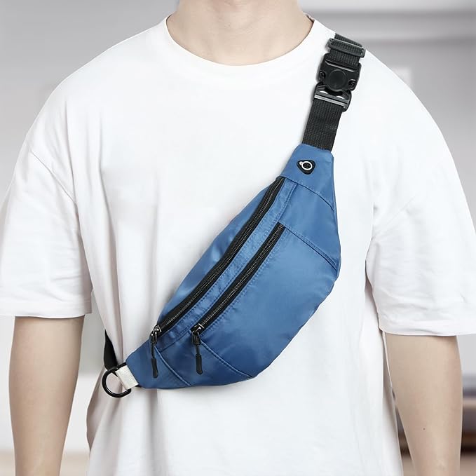 1PCS Crossbody Fanny Pack Large Capacity Waist Bag with 4-Zipper Pockets Adjustable Strap Fanny Packs Waterproof Oxford Cloth Travel Belt Bag for Outdoor Shopping Travel Men Women,Blue
