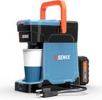 SENIX Coffee Maker Single Serve, Portable, 2-in-1 20V 5.0 Ah Battery, Charger & Power Cord, Compatible with K-Cups, Ground, Pods, 8oz Brew Size - for Travel, Camping, To-Go, Job Site, Home (CMX2-M4)