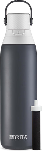 Brita Stainless Steel Premium Filtering Water Bottle, BPA-Free, Reusable, Insulated, Replaces 300 Plastic Water Bottles, Filter Lasts 2 Months or 40 Gallons, Includes 1 Filter, Carbon - 20 oz.