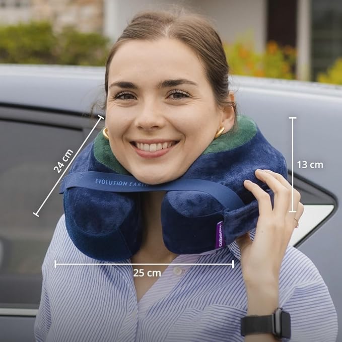 Cabeau Softest Neck Pillow for Travel – Evolution Earth Deluxe – 360° Head, Neck and Chin Support for Sleeping – Sustainable Memory Foam - Removable, Washable Cover with Compact Carrying Case (Fire)