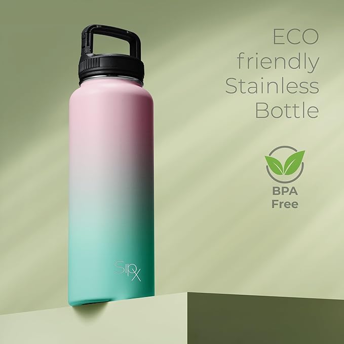 SipX™ Triple-Insulated Stainless Steel Water Bottle 40oz. With 3 Lids, BPA-Free Reusable Insulated Water Bottle Keeps Cold 24 Hours, Metal Water Bottle Made Of Sustainable Material For Hiking & Biking