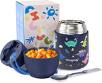 Kids Soup Thermo for Hot Food - 18 oz Wide Mouth Insulated Food Jar with Spoon for Kids| Leakproof Stainless Steel Lunch Thermo Container for Hot Food,School Travel - Easy Carry (Blue Dinosaur)