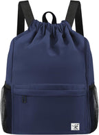 Drawstring Backpack with Mesh Pockets String Gym Bag Sackpack Sandproof Water Resistant Beach Backpack for Men Women