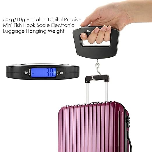 Portable Travel Luggage Electronic Scale, Digital LCD Hanging Box Weighing Scale 110 pounds/50 kilograms, Fishing, Luggage, Gifts (Hooks)