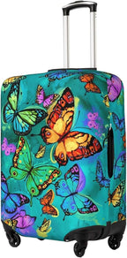 Travel Luggage Cover Suitcase Protector, Rainbow Butterfly Washable Elastic Suitcase Baggage Cover Anti-scratch Double-sided with Zipper Closure for Wheeled Suitcase Fits 25-28 Inch Luggage
