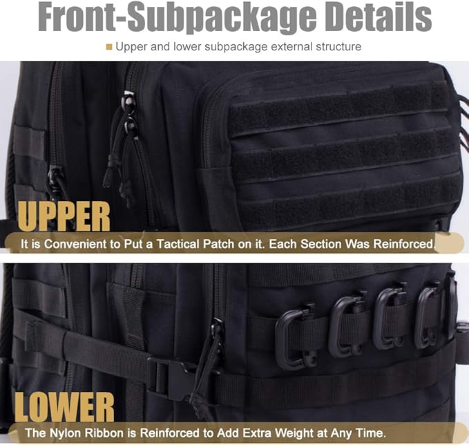 Military Tactical Backpack 45L Large Tactical Backpack for Men, Hiking Rucksack With Bottle Holder