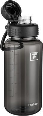Fanhaw 32 oz Clear Water Bottle with Fast-Flow Spout Lid, BPA-Free Tritan, Wide Mouth, Leakproof, Reusable Bottle for Gym, School, Office, Travel (Black)