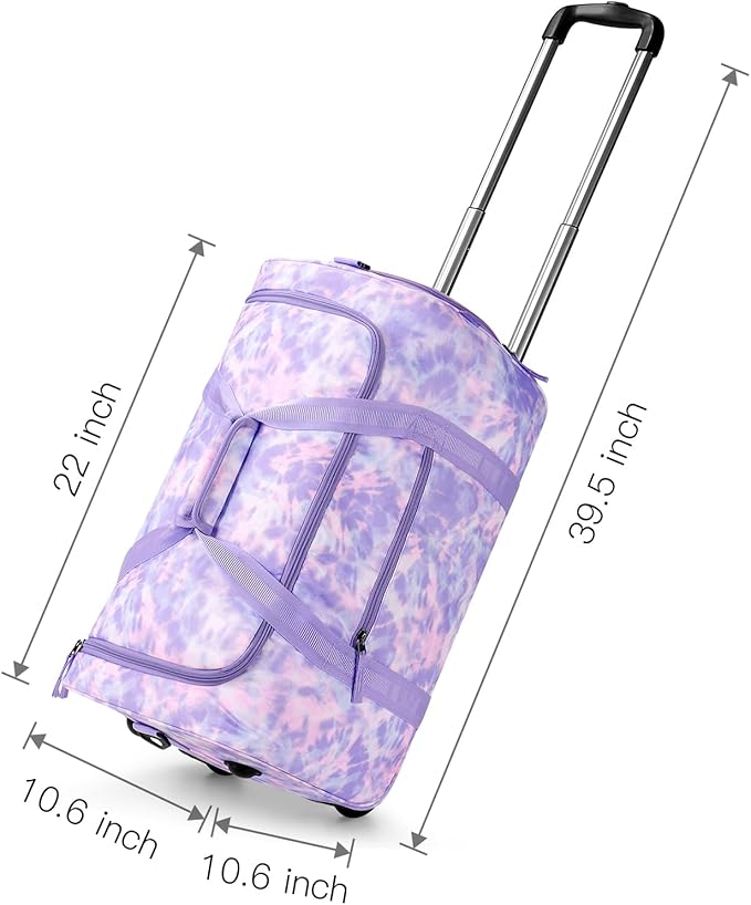 Choco Mocha Girls Suitcase with Wheels, Kids Rolling Duffle Bag Luggage for Travel 22inch, Tie Dye Blue
