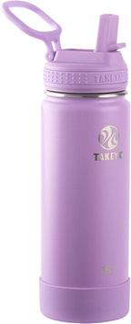 Takeya Actives 18 oz Water Bottle with Straw Lid - Double Wall Stainless Steel Insulation - Dishwasher Safe & BPA-Free - Removable Bumper - Lilac