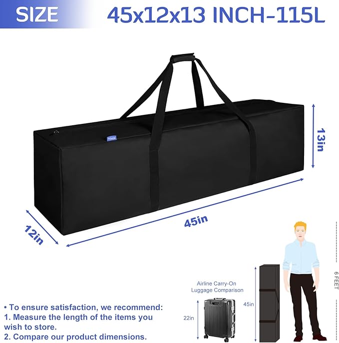 INFANZIA 45inch Sports Duffel Travel Bag, 115L Extra Large Duffel Luggage Bag with Upgrade Zipper, Water Resistant & Foldable Equipment Storage Bag for Camping Tent Tripod Fishing