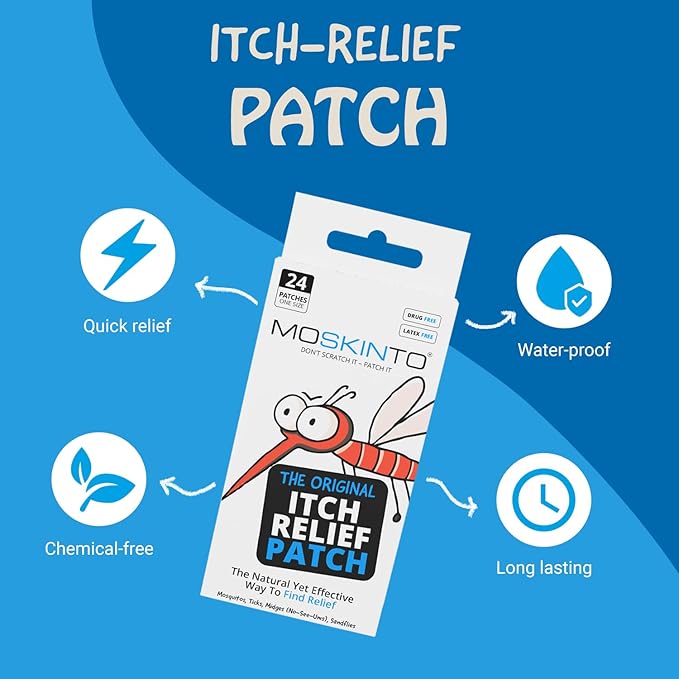 Moskinto Travel Pack & Moskito Care Insect Bug Spray Bundle, The Original Itch-Relief Bug Bite Patch & Extreme Outdoor Mosquito Bug Spray, Safe for Kids, 24 Patches, Pack of 2