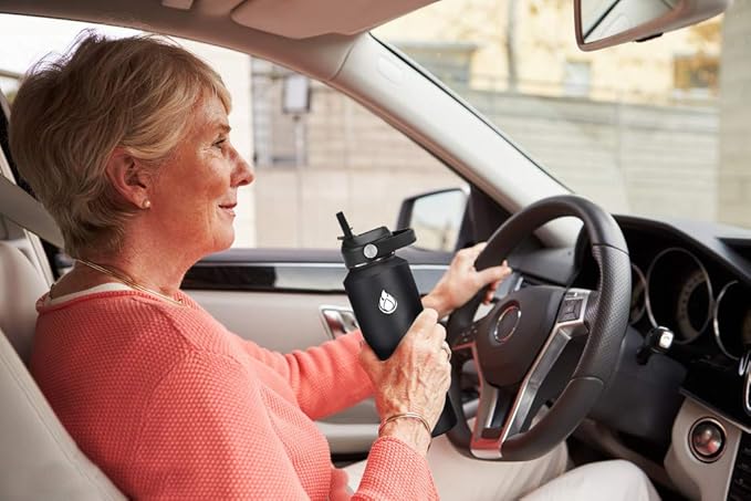 SENDESTAR Water Bottle 32oz,2 Lids(Straw lid),Wide Mouth Stainless Steel Vacuum Insulated Double Wall Keep Liquids Cold or Hot All Day,Sweat Proof Sport Design,Fit Car Cup Holder(Gray&Black)