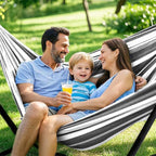 Double Hammock, Heavy Duty Portable, 500 lb Weight Capacity, Perfect for Both Indoors and Outdoors, 2 Person Hammock with Carrying Bag, Black White