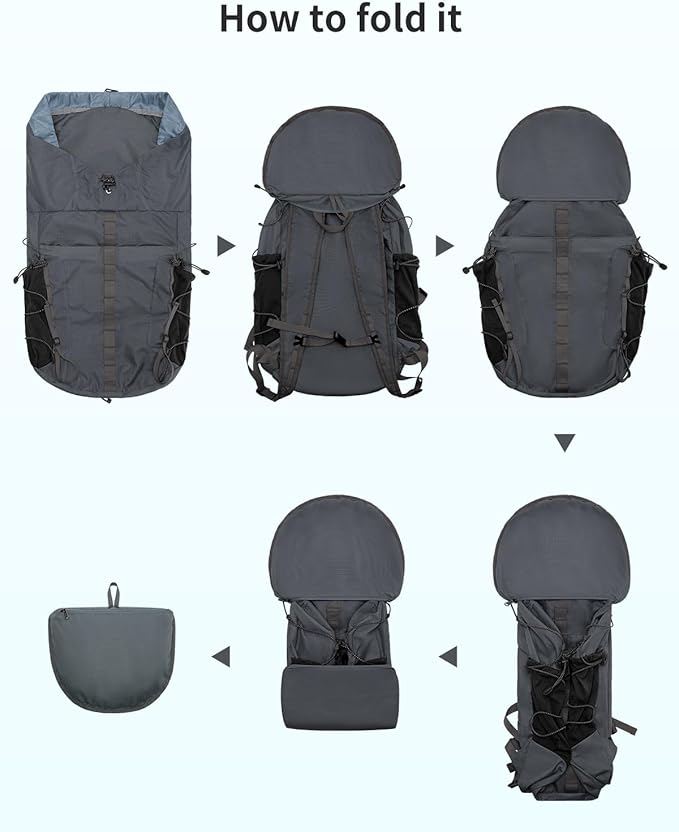 Blue Quartz Hiking Backpack 30L Lightweight Packable Backpack for Travel, Water Resistant Foldable Daypack for Women Men, Gray