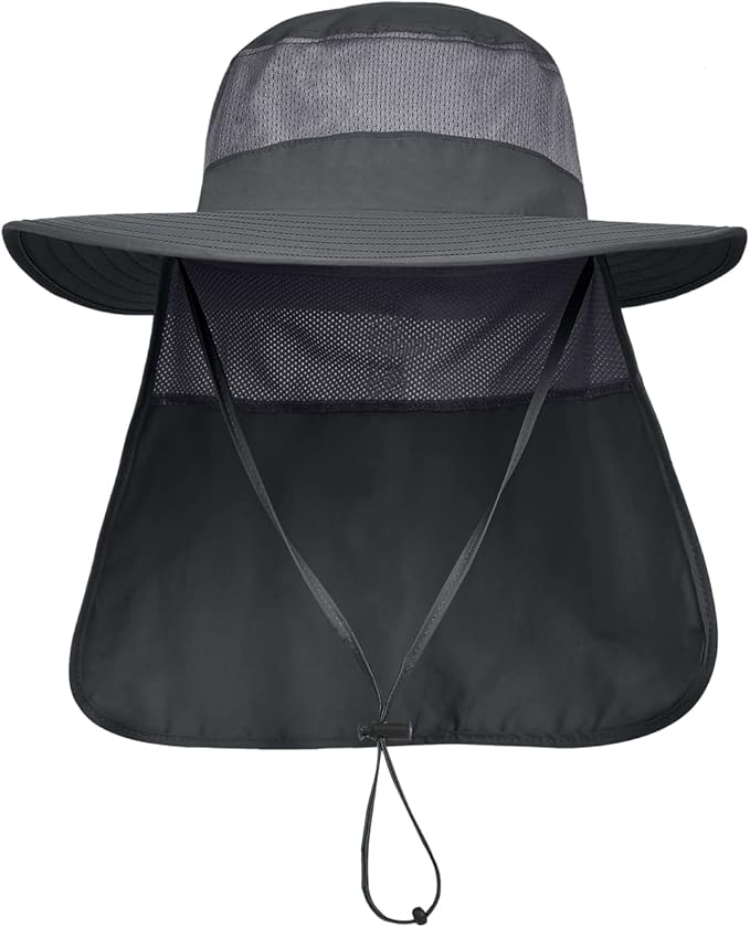 3 Pack Mens UPF 50+ Wide Brim Sun Hat with Neck Flap for Fishing Hiking Garden