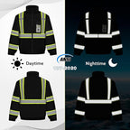 High Visibility Work Jackets, Safety Jacket with Pockets for Men& Women, Construction Coats for Cold Weather, Waterproof High Vis Rain Gear, Class 3, Black with Bottom, 5XL