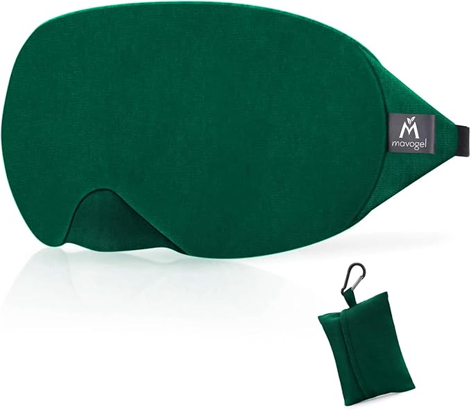 Mavogel Cotton Sleep Eye Mask - Breathable Light Blocking Sleep Mask, Soft Comfortable Night Eye Mask for Men Women, Eye Cover for Travel/Sleeping/Shift Work, Includes Travel Pouch (Green)