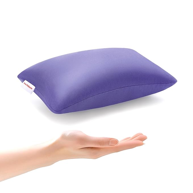 Pro Goleem Small Pillow 11’’x6’’x2.5’’ for Camping and Traveling with Name Tag Mini Tiny Pillow for Toddler Sleeping and Chair Car Air Nap Neck Lumbar Knee Rest Pillows, Lavender