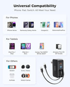 SUPERONE Retractable iPhone charger, 4-Port USB C Charger Block, iPhone Chargers Fast Charging with USB C & Apple Cable, Wall Chargers for iPhones 16/15/14/13/12/11 Series, Pad, Samsung, Pixel - Black
