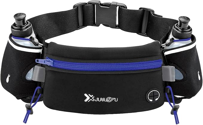 Number-one Running Belt with Water Bottles(2 x 175ML), Hydration Belt Waterproof Waist Pack Bag Fits iPhones Adjustable Sports Waist Pouch for Marathon Running Hiking Cycling
