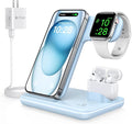 WAITIEE Wireless Charger 3 in 1 Charging Station for for iPhone 16 15 14 13 12 11 X 8 & for Apple Watch, for AirPods 1/2/3/Pro/Pro 2 with Lightning Charging Case(Blue)