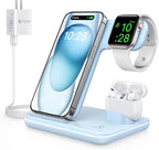 WAITIEE Wireless Charger 3 in 1 Charging Station for for iPhone 16 15 14 13 12 11 X 8 & for Apple Watch, for AirPods 1/2/3/Pro/Pro 2 with Lightning Charging Case(Blue)