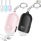 Hion Personal Safety Alarm for Women, 2 Pack Rechargeable 130dB Self Defense Alarm Keychain with LED Flashlight, Emergency Safe Sound Security for Children Elderly College Girls, Black+Pink