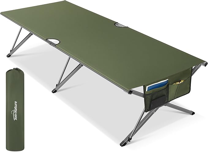 Oversized Camping Cot Foldable for Adults - Upgraded Version Easy-to-Assemble Sleeping Cots for Outdoor, Supports Campers up to 6.9ft or 450lbs, with Storager Bag, 82” L x 32” W (Green)
