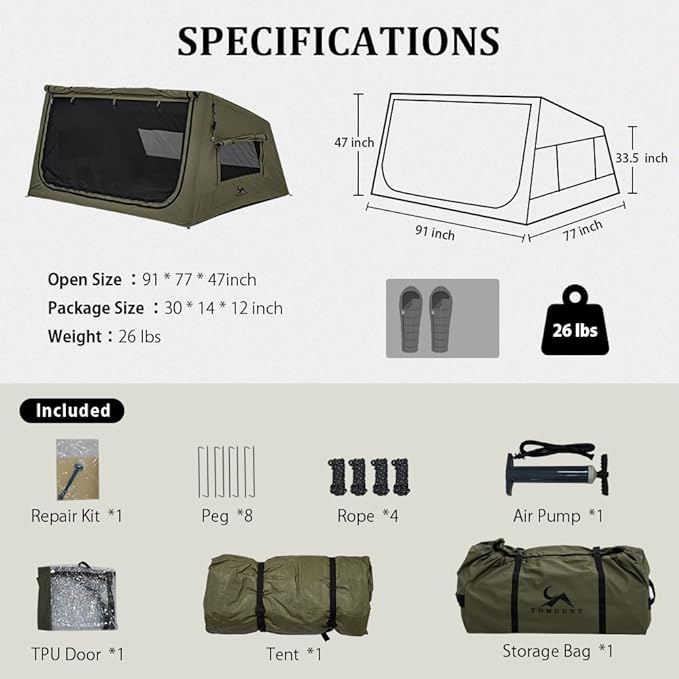 TOMOUNT Inflatable Canvas Tent with Pump,Easy Setup Blow Up Tent for Camping