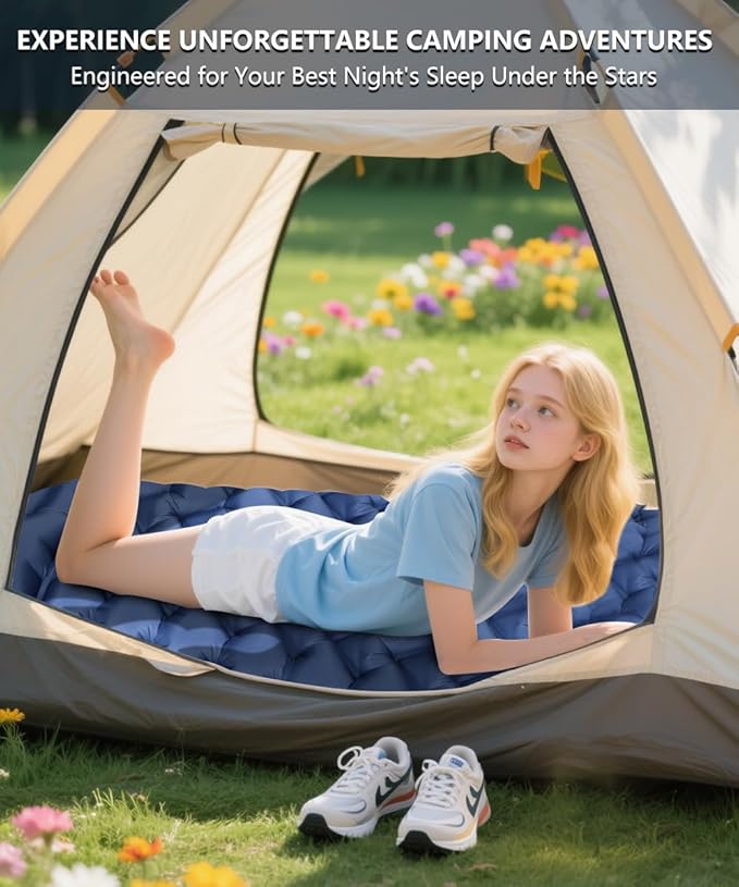 YOUXIU Camping Sleeping Pad, Extra Thickness 3'' Ultralight Inflatable Sleeping Mat with Built-in Foot Pump, Durable Compact Waterproof Camping Air Mattress for Tent,Backpacking,Hiking,Tent(Navy)