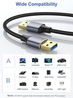 USB Cable 1FT 5-Pack, Short USB A Male to Male Cable Double Sided USB 3.0 Cord Compatible with Hard Drive, Laptop Cooler, DVD Player and More
