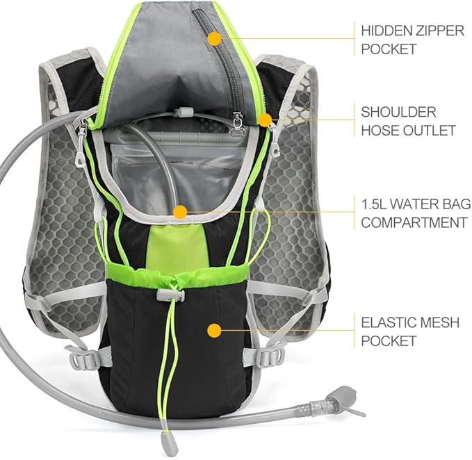 Hydration Pack Backpack，IX INOXTO Running Hydration Vest with 1.5L ( 50 oz) Water Bladder for Men Women，Lightweight Water Backpack for Hiking Cycling Climbing Camping