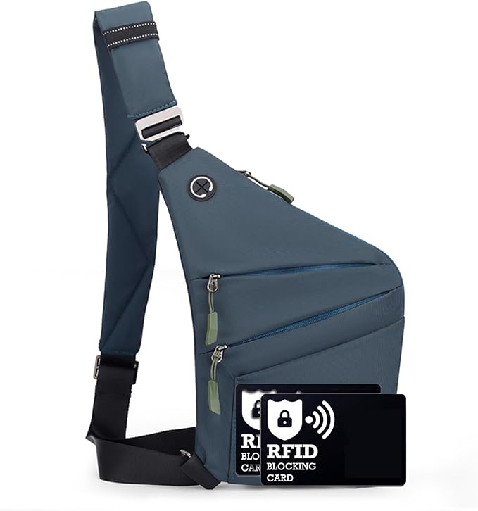 Anti Theft Crossbody Bags for Women Men, Multi-Pocket Shoulder Bag, Slim Sling Bags with 2 RFID Blocking Card