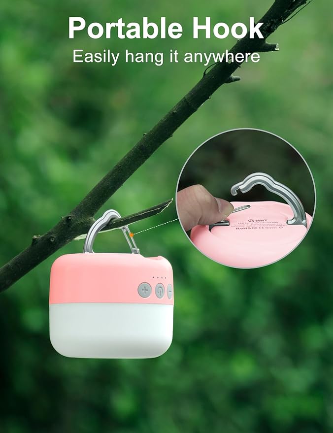 LED Camping Lantern Rechargeable 1000LM, Up to 320H Running Time Camping Tent Light, 6700mAh Emergency Light for Hurricane, Power Outages, Home, Hiking, Water-Resistant Pink