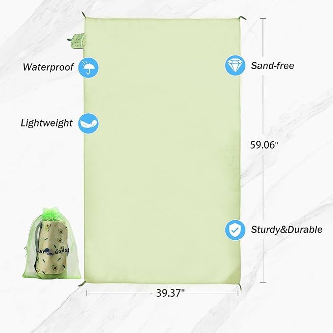 Picnic Blanket Waterproof – Packable Sand Proof Beach Blanket (0.42lb/0.66lb), Compact & Foldable, Fits in Pocket with Integrated Stakes, Ideal for Camping, Hiking, Travel, Concert, Festival