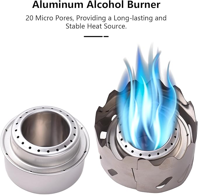 Titanium Camping Cookware Cup/Burner Combination 500ml Titanium Cup with Foldable Handle & Lid Spork Spoon Alcohol Stove Windscreen, Camping Cooking Stove and Cup Set for Backpacking