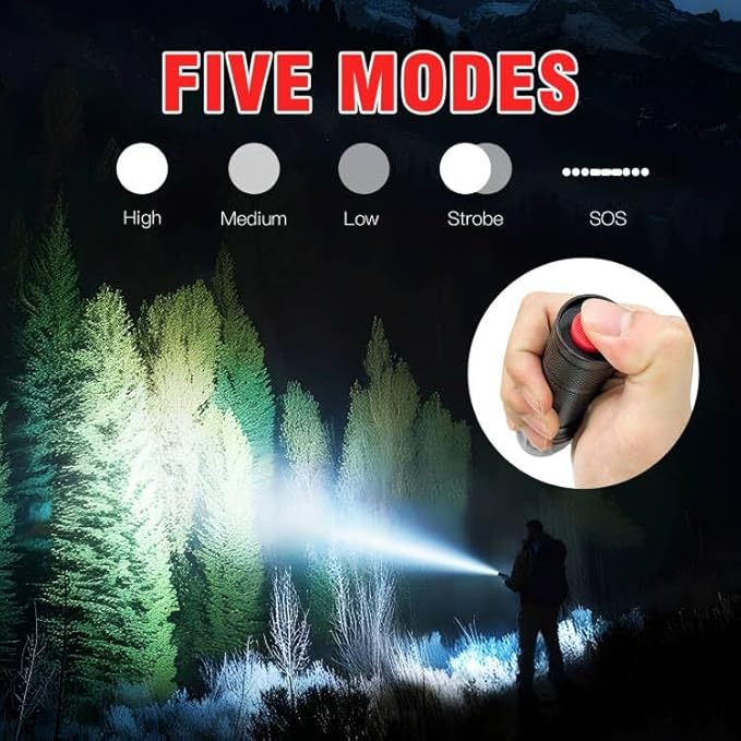 HAUSBELL T8 Upgraded Flashlight Bright, Zoomable Tactical LED Flashlights Flash Light with High Lumens and Five Modes and Camping Accessories, 2 Pack