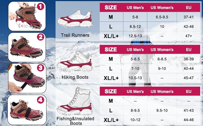 WIN.MAX Crampons for Shoes, Traction Cleats Ice Snow Grips with 19 Stainless Steel Spikes, Shoe Talons Anti - Slip Boots Spikes for Walking, Jogging, Climbing and Hiking