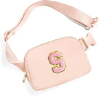 Gitus 6 7 8 9 10 Year Old Girl Gifts Belt Bag Fanny Pack Crossbody Bags with Initial Letter Patch Things for Teen Girls Easter Gifts for Girls Travel Essentials（Coral Pink-S）
