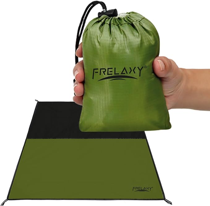 Frelaxy Pocket Picnic Blanket, Waterproof Sandproof Beach Mat, Compact Camping Tarp for Festivals, Hiking, Travel, Outdoor Recreation (Army Green, 57'' x 71'')