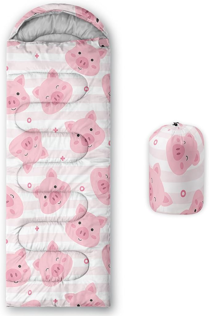 AILONEN Pink Lovely Rabbit Sleeping Bag for Girls Kids Adults,Warm and Cool Weather,Lightweight,Waterproof Backpacking,Cartoon Flowers Printed Bunny Sleeping Bag for Camping