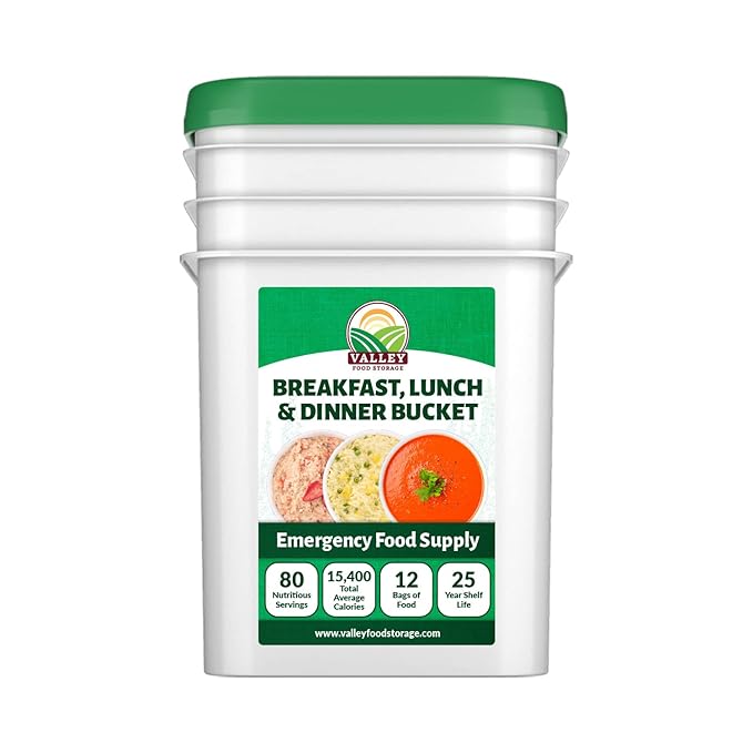80 Serving Breakfast, Lunch & Dinner Bucket | Premium Emergency Food Supply | Survival Food 25 Year Shelf Life | Camping Food, Backpacking Meals, Prepper Supplies | Valley Food Storage Packaged in USA
