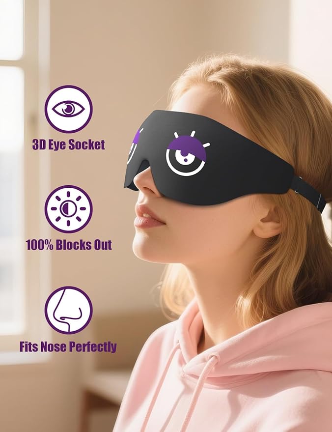 EVA BELLE Sleep Mask Women Men, Comfy Blackout Eye Mask for Deep Sleep, 3D Memory Foam Sleeping Mask, Silk Sleep Eye Cover, Cute Funny Eyeshade Covers, Adjustable Elastic Strap & Soft Breathable