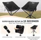 Small Camping Chair, Compact Folding Camping Chair for Adults-200 LBS Supported Lightweight Backpacking Chair for Outdoors Fishing, Hiking, Travel, Picnic, Beach Aluminum Chair(Black)